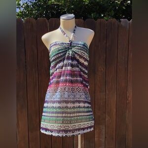 Crown of Hearts Green and Purple Patterned Halter Dress Item #215